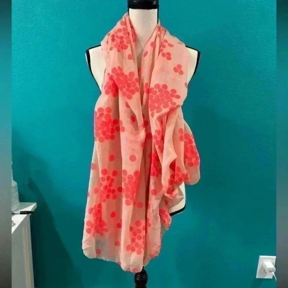 Pink opaque scarf with hot pink dots